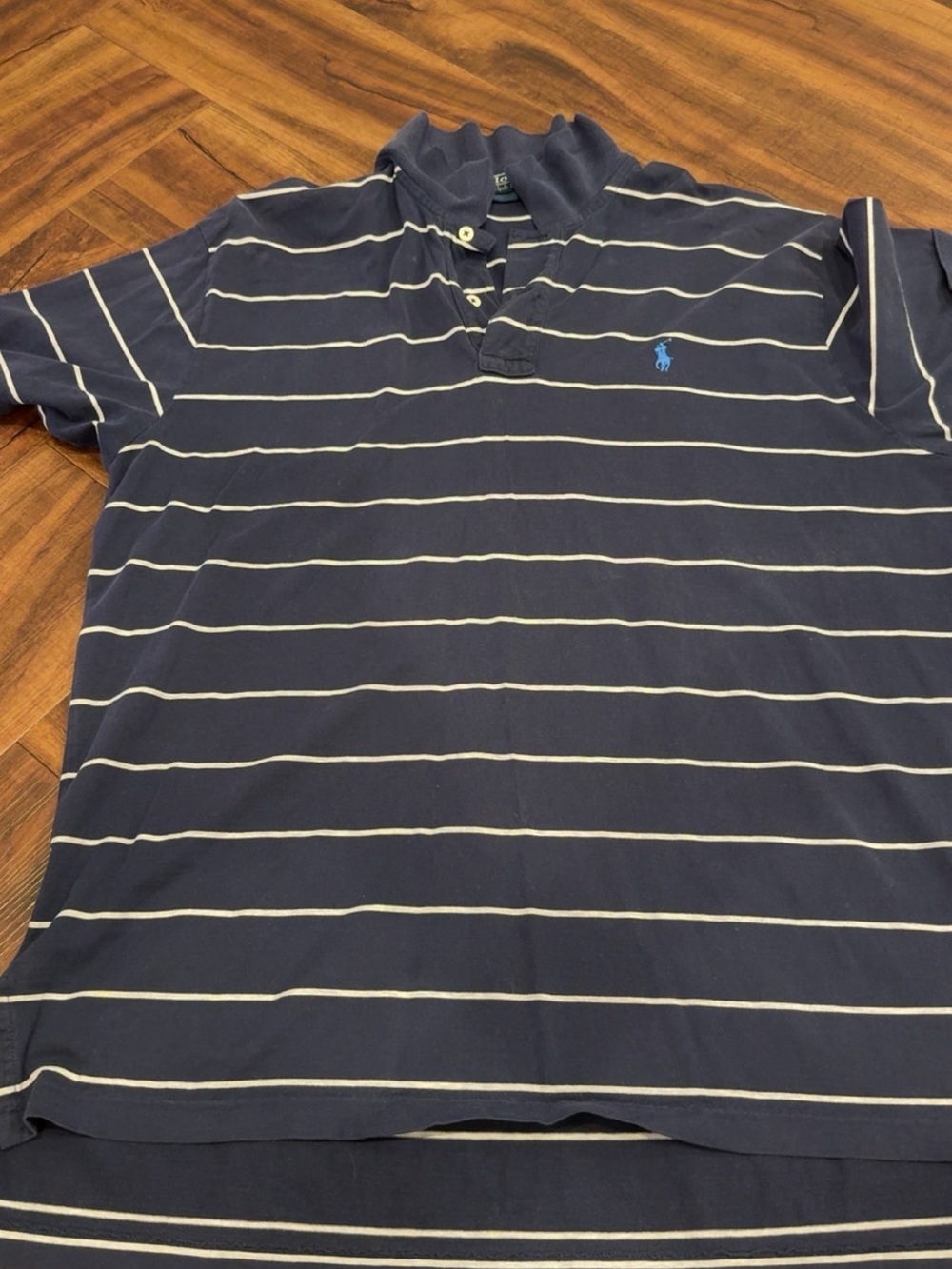 Ralph Lauren Navy and Cream Striped Polo Shirt